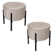 Kit 02 Puffs Iron Suede Base Preto Palito Drossi - Bege