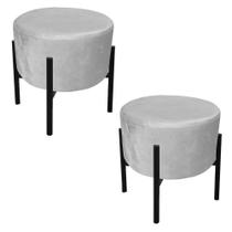 Kit 02 Puffs Iron Suede Base Preto Palito Drossi Cinza