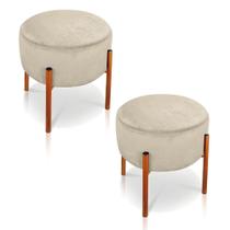 Kit 02 Puffs Iron Suede Bege Base Metálica Cobre