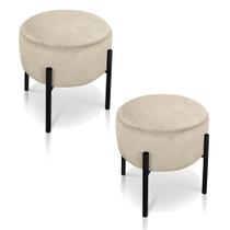 Kit 02 Puffs Iron Suede Bege Base Preto Palito