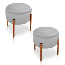 Kit 02 Puffs Iron Suede Cinza Base Metálica Cobre