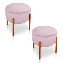 Kit 02 Puffs Iron Suede Rosa Bebê Base Metálica Cobre