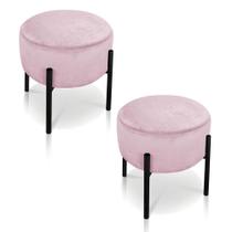 Kit 02 Puffs Iron Suede Rosa Bebê Base Preto Palito