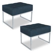 Kit 02 Puffs Lisa Suede Azul Marinho Base Metálica Industrial Prata - Pallazio Kit 02 Puffs Lisa Suede Azul Marinho Base Metálica Industrial Prata - Pallazio