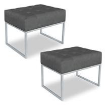 Kit 02 Puffs Lisa Suede Grafite Base Metálica Industrial Prata - Pallazio Kit 02 Puffs Lisa Suede Grafite Base Metálica Industrial Prata - Pallazio