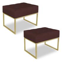 Kit 02 Puffs Lisa Suede Marsala Base Metálica Industrial Dourado - Pallazio