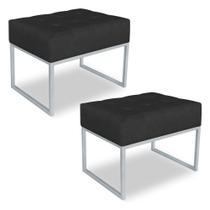 Kit 02 Puffs Lisa Suede Preto Base Metálica Industrial Prata - Pallazio