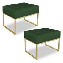 Kit 02 Puffs Lisa Suede Verde Base Metálica Industrial Dourado - Pallazio
