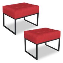 Kit 02 Puffs Lisa Suede Vermelho Base Metálica Industrial Preto - Pallazio Kit 02 Puffs Lisa Suede Vermelho Base Metálica Industrial Preto - Pallazio