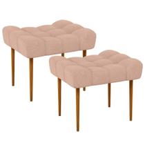 Kit 02 Puffs Para Sala De Estar Requinte L02 Linho Rosê
