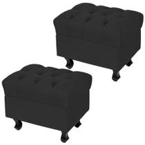 Kit 02 Puffs París Luis Xv Capitone Suede Preto Pés Madeira - Lyam Decor Kit 02 Puffs París Luis Xv Capitone Suede Preto Pés Madeira - Lyam Decor