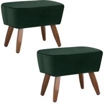 Kit 02 Puffs Pés De Madeira Fixo Juliet Veludo Verde C-303