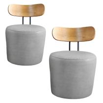 Kit 02 Puffs Poltronas Vênus Redondo com Encosto De Madeira Veludo Cinza Formato de Lua