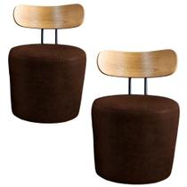Kit 02 Puffs Poltronas Vênus Redondo com Encosto De Madeira Veludo Marrom Formato de Lua