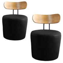 Kit 02 Puffs Poltronas Vênus Redondo com Encosto De Madeira Veludo Preto Formato de Lua