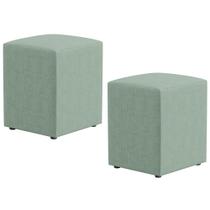 Kit 02 Puffs Quadrado Decorativo Sala De Estar L02 Linho Verde Menta - Lyam Decor