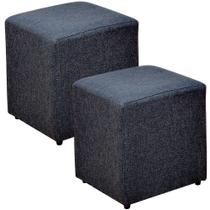 Kit 02 Puffs Quadrado Decorativo Sala de Estar Linho Chumbo - Lyam Decor