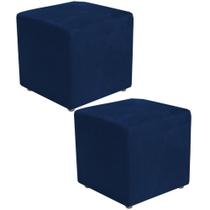 Kit 02 Puffs Quadrado Decorativo Suede Azul Marinho - Lyam Decor Kit 02 Puffs Quadrado Decorativo Suede Azul Marinho - Lyam Decor
