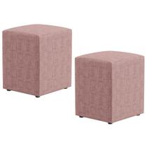 Kit 02 Puffs Quadrado L02 Decorativo Linho Rosê - Lyam Decor