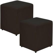 Kit 02 Puffs Quadrado L02 Decorativo Sala de Estar Suede Preto - Lyam Decor