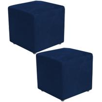Kit 02 Puffs Quadrado L02 Decorativo Suede Azul Marinho - Lyam Decor