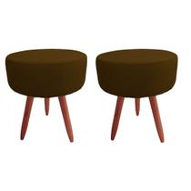 Kit 02 Puffs Redondo Corano Marrom Pés Palito Kit 02 Puffs Redondo Corano Marrom Pés Palito