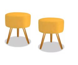 Kit 02 Puffs Redondo Luxo Suede Pés Palito Decorativo Bela Kit 02 Puffs Redondo Luxo Suede Pés Palito Decorativo Bela