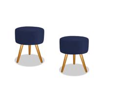 Kit 02 Puffs Redondo Luxo Suede Pés Palito Decorativo Bela