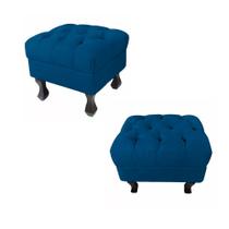 Kit 02 Puffs Retrô Fixo Luis Xv Capitonê Suede Azul Royal - DS Estofados