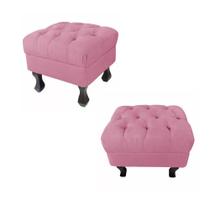 Kit 02 Puffs Retrô Luis Xv Fixo Capitonê Suede Rosa - DS Estofados Kit 02 Puffs Retrô Luis Xv Fixo Capitonê Suede Rosa - DS Estofados