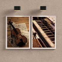 Kit 02 Quadros Decorativos Piano E Violino 45x34Cm