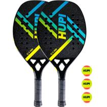Kit 02 Raquetes Beach Tennis HUPI Doha Carbon 3K com Bolsa + 3 Bolas