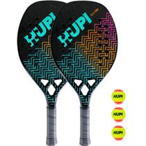 Kit 02 Raquetes Beach Tennis HUPI Onda Carbon 3K com Bolsa + 3 Bolas