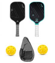 Kit 02 Raquetes Pickelball Fibra Carbono + Bolsa + 2 bolas