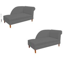 Kit 02 Recamier Decorativa Judi Pé em Madeira 2 Lugares Sala de Estar Recepção Escritório material sintético Cinza - KDAcanto Móveis