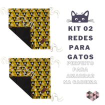 Kit 02 Redes Para Gatos de Amarrar na Cadeira Chevron Amarela - Casa Com Amor