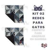 Kit 02 Redes Para Gatos de Amarrar na Cadeira Triangulos Azul - Casa Com Amor