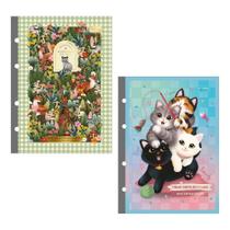 Kit 02 Refil de Fichário Colegial (LOVELAND) e (PURRFECT) Cats 80 Folhas Decoradas Tilibra Caderno Argolado