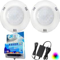 Kit 02 REFLETOR HIPER LED 15W ABS RGB + Comando SMD Brustec