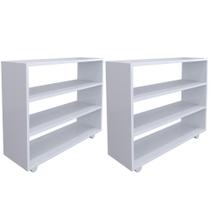 Kit 02 Sapateiras Multiuso Organizador Com 03 Prateleiras E Rodízio Pérola L03 Branco - Lyam Decor