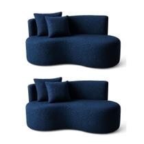 Kit 02 Sofá Decorativo Curvo Orgânico Nature Gaia Boucle Azul Marinho - Montanaris Decor Kit 02 Sofá Decorativo Curvo Orgânico Nature Gaia Boucle Azul Marinho - Montanaris Decor