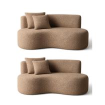 Kit 02 Sofá Decorativo Curvo Orgânico Nature Gaia Boucle Cappuccino - Montanaris Decor