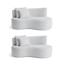 Kit 02 Sofá Decorativo Curvo Orgânico Nature Gaia Boucle Cinza Claro - Montanaris Decor Kit 02 Sofá Decorativo Curvo Orgânico Nature Gaia Boucle Cinza Claro - Montanaris Decor