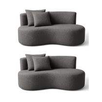 Kit 02 Sofá Decorativo Curvo Orgânico Nature Gaia Boucle Cinza - Montanaris Decor Kit 02 Sofá Decorativo Curvo Orgânico Nature Gaia Boucle Cinza - Montanaris Decor