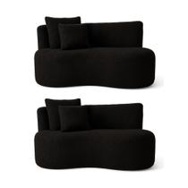 Kit 02 Sofá Decorativo Curvo Orgânico Nature Gaia Boucle Preto - Montanaris Decor Kit 02 Sofá Decorativo Curvo Orgânico Nature Gaia Boucle Preto - Montanaris Decor