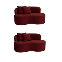 Kit 02 Sofá Decorativo Curvo Orgânico Nature Gaia Suede Bordo - Montanaris Decor