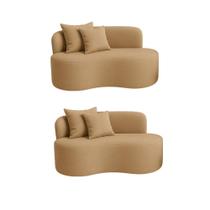 Kit 02 Sofá Decorativo Curvo Orgânico Nature Gaia Suede Cappuccino - Montanaris Decor Kit 02 Sofá Decorativo Curvo Orgânico Nature Gaia Suede Cappuccino - Montanaris Decor