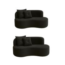 Kit 02 Sofá Decorativo Curvo Orgânico Nature Gaia Suede Preto - Montanaris Decor Kit 02 Sofá Decorativo Curvo Orgânico Nature Gaia Suede Preto - Montanaris Decor