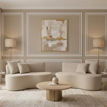 Kit 02 Sofá Decorativo Curvo Orgânico Nature Gaia Veludo Veludo Bege - Montanaris Decor Kit 02 Sofá Decorativo Curvo Orgânico Nature Gaia Veludo Veludo Bege - Montanaris Decor