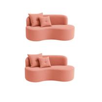 Kit 02 Sofá Decorativo Curvo Orgânico Nature Gaia Veludo Veludo Rosa - Montanaris Decor Kit 02 Sofá Decorativo Curvo Orgânico Nature Gaia Veludo Veludo Rosa - Montanaris Decor